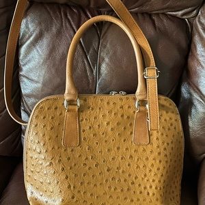 Valentina camel genuine leather double zip handbag cross body satchel